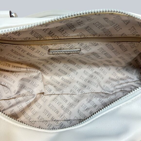 Steve Madden White Barrel Satchel Shoulder Bag Tassel Charm New With Tags - Picture 4 of 9